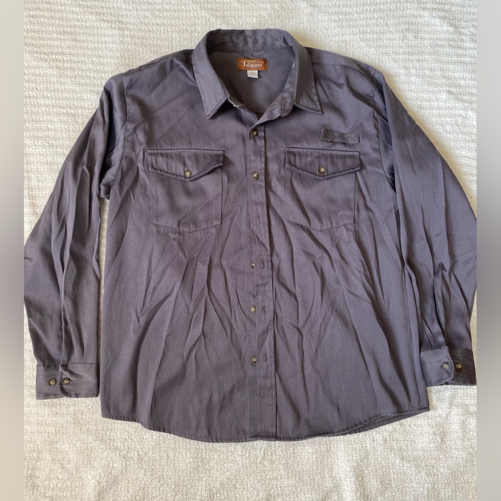 The Haband Tailgater Utility Button Down Shirt L Grey Multi Purpose Work Shirt